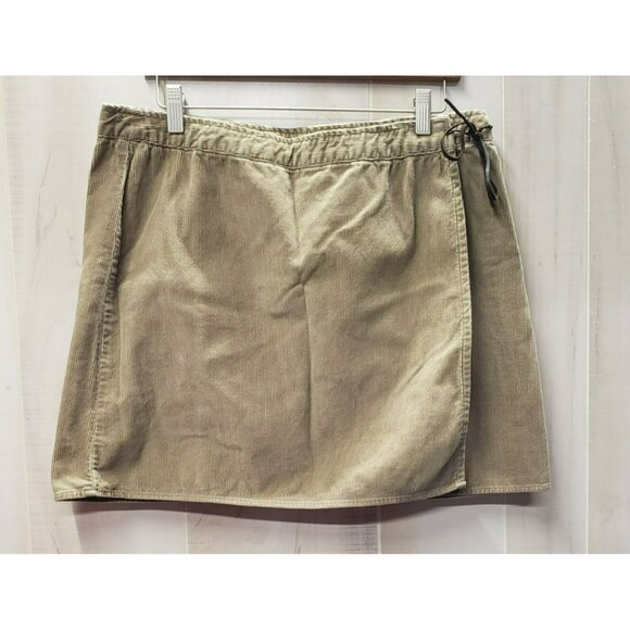 American Eagle Corduroy Wrap Mini Skirt, Button Close, Leather Tie,  Sz 14, Tan - Picture 1 of 7